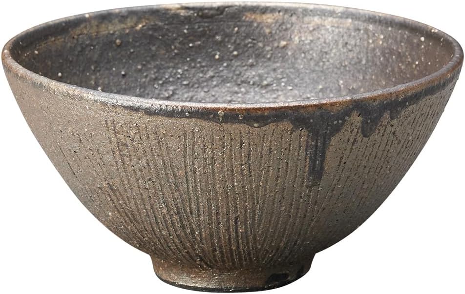 丸伊製陶 Marui Pottery Shigaraki Ware 3-4541 Hechimon Rice Bowl, Diameter Approximately 4.7 inches (12 cm), Rust Ibushi, Brown