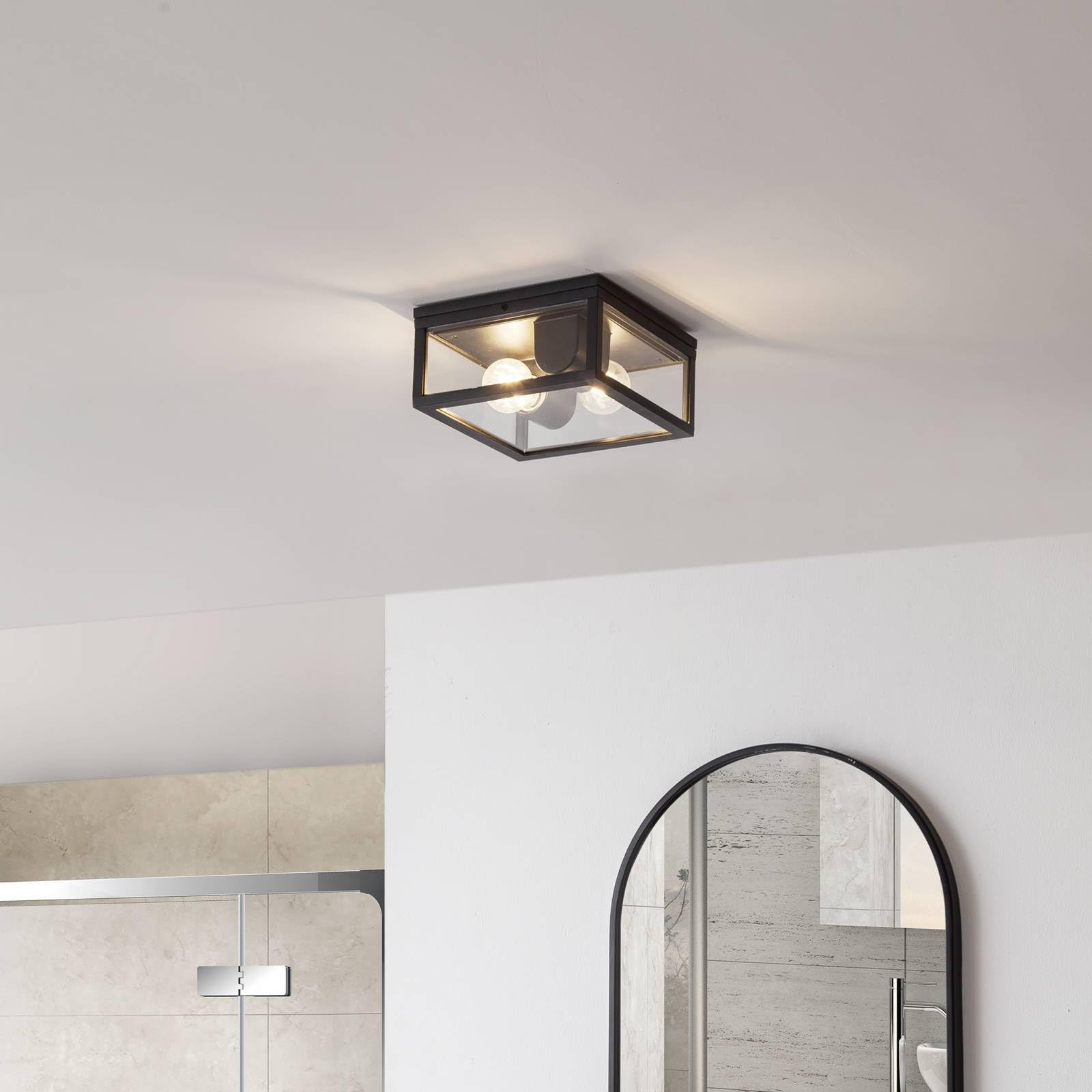 Lindby Plafonnier Kremena à intensité variable Noir Aluminium 2 lampes E27 saillie
