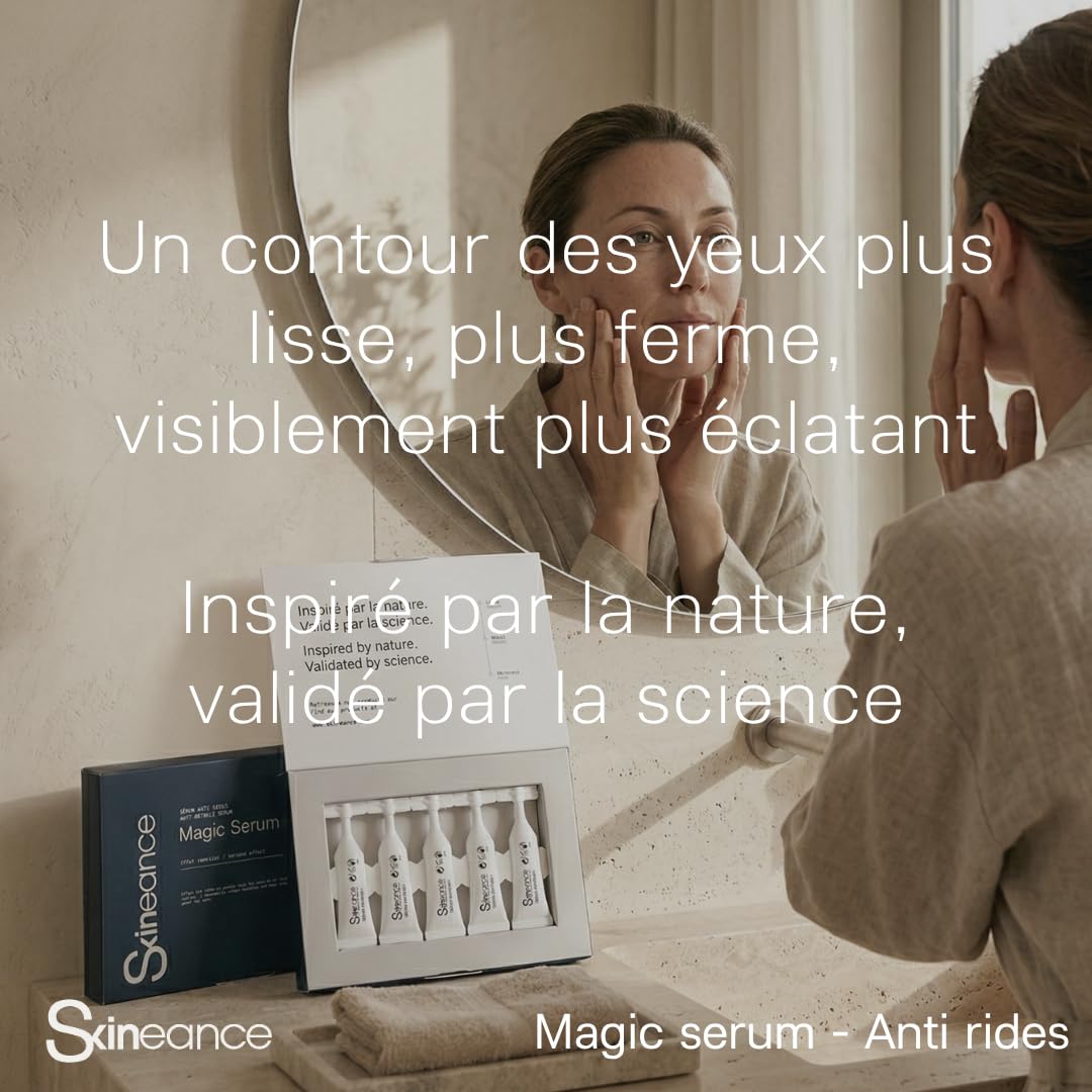 Skineance Magic Serum Contour des Yeux | Sérum Tenseur à Effet Lissant Visuel | Soin Cosmétique Anti-Poches Regard Reposé | Texture Gel Légère et Non Grasse | Formules Contrôlées