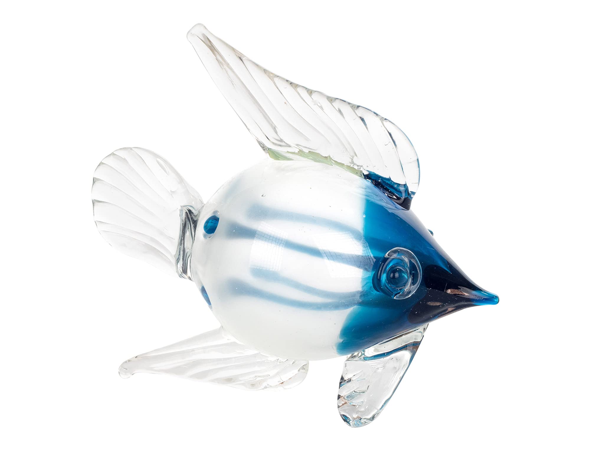 Grande Figurine en Verre décorative et Presse-Papier, Poisson Exotique Bleu, L 20 cm