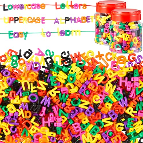 Wesiti 408 Pcs Lacing Letters Alphabet Learning Toys Toddler ABC Alphabet Beads Lacing Fine Motor Skills Toys for Preschool Games Homeschool Supplies Early Spelling(Lowercase Uppercase Letters)