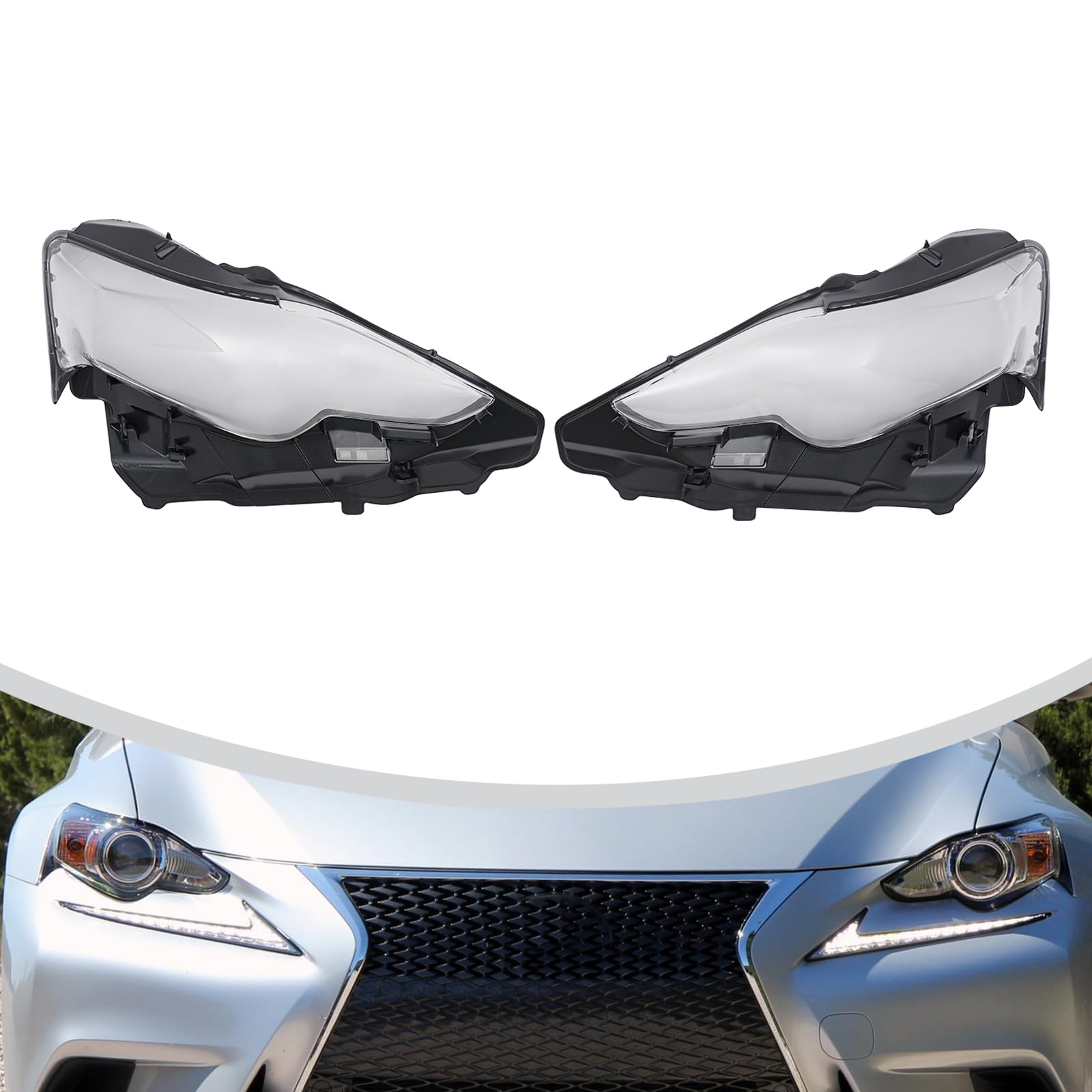 XIJIE for 2014 2015 2016 Lexus IS250/ 300/350 Pair Headlight Lens Covers Driver's Left Side and Passenger's Right Side Clear Black Lens LH+RH