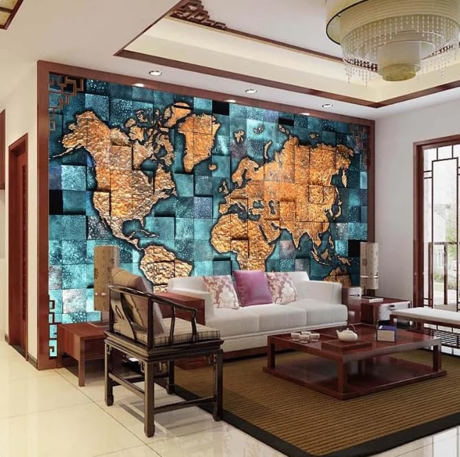 Papier peint carte du monde 3D en toile de fond panoramique luxe