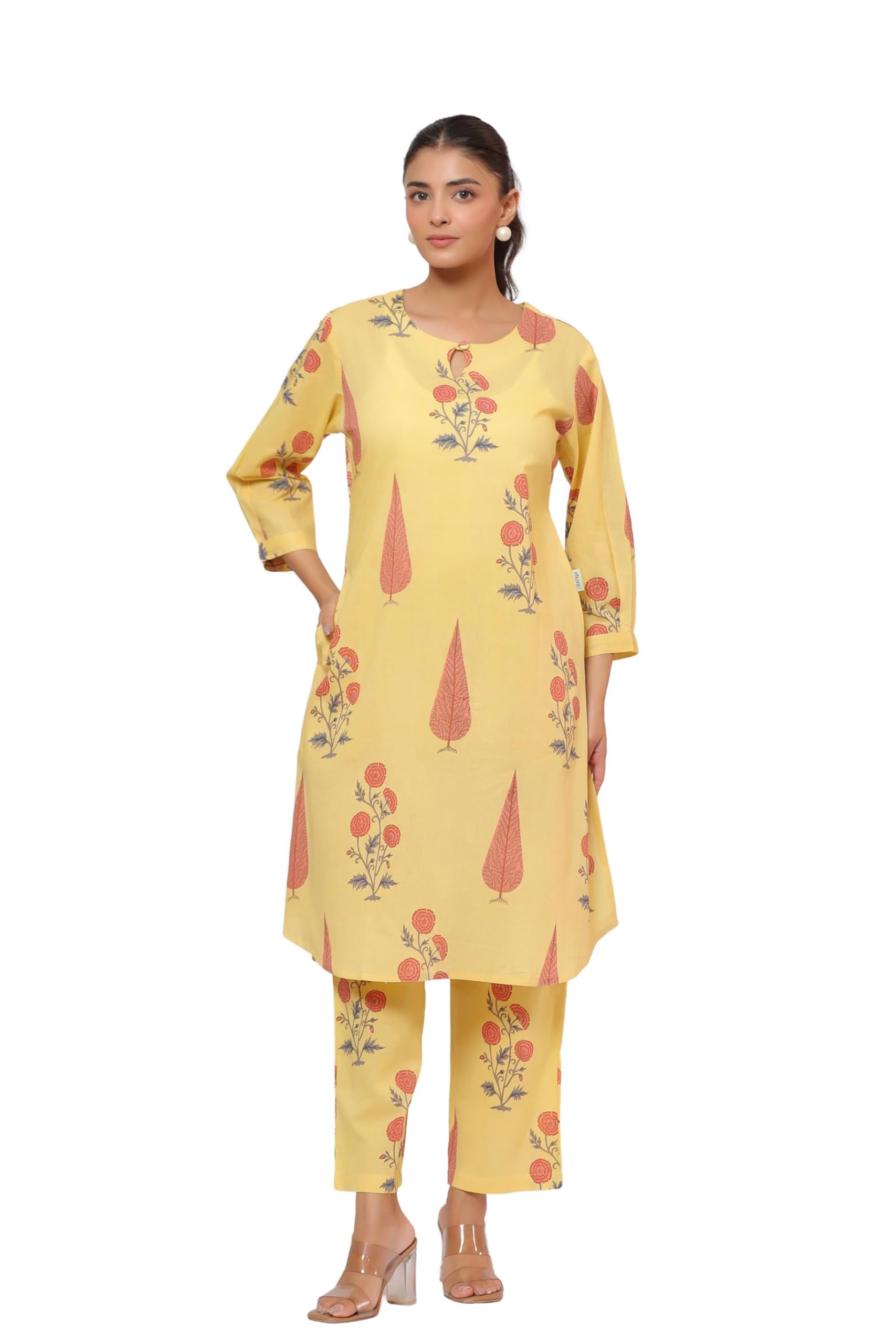 Pastel Yellow Cotton Co-ord Set for Women-image-0