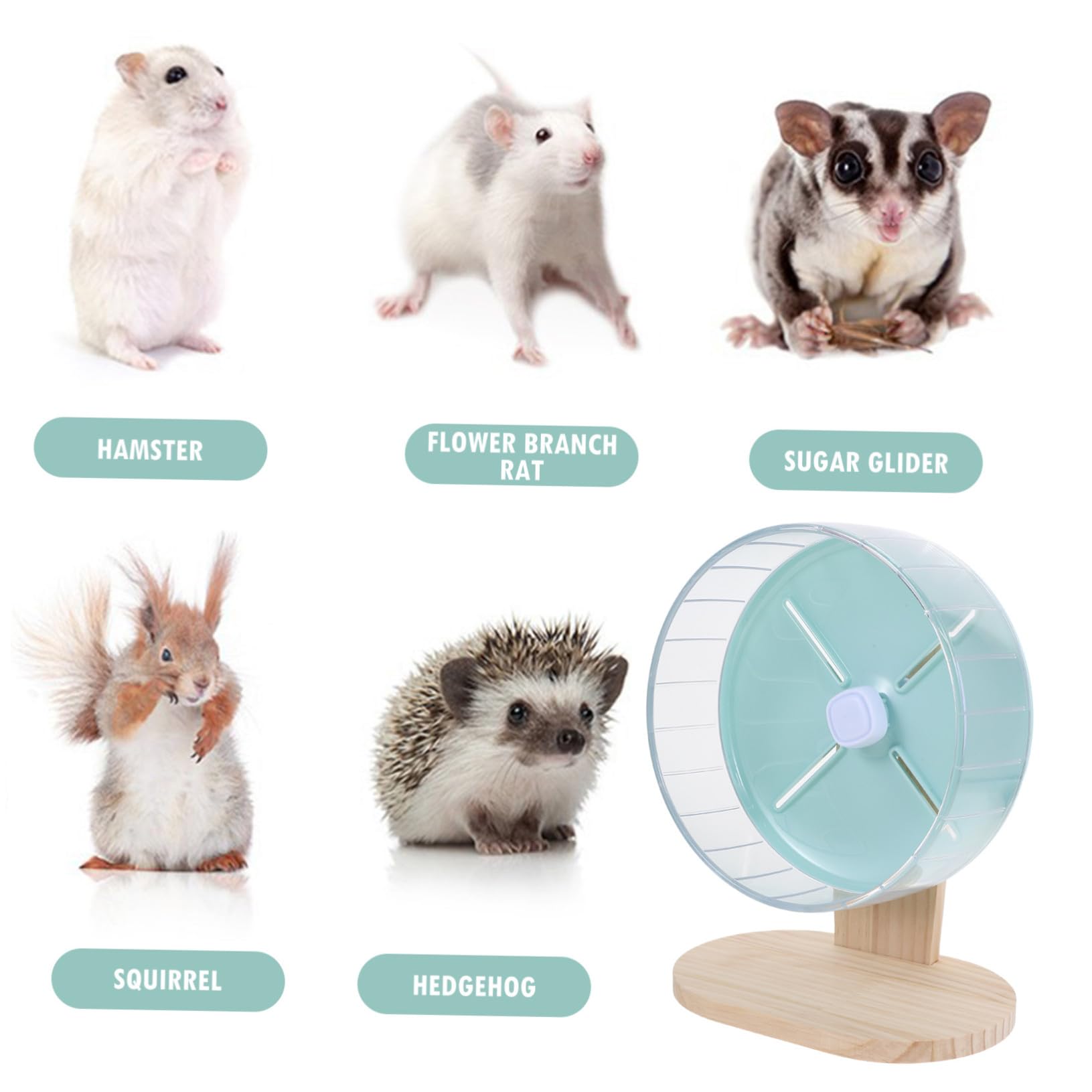 Rueda Silenciosa para Hámster y Chinchilla con Soporte de Madera Rueda de Ejercicio para Erizo Ratón y Roedor Pequeño Accesorio Decorativo y Duradero para Mascotas Pequeñas