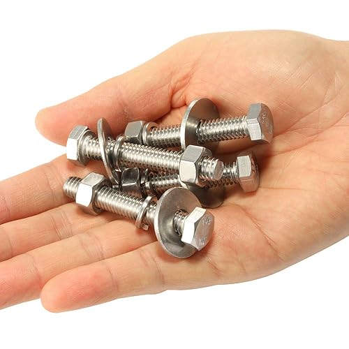 Vista 24 de Tornillos de cabeza hexagonal de 3/8-16 x 4 con tuercas hexagonales y arandelas gruesas planas y de bloqueo, totalmente roscados, acero inoxidable