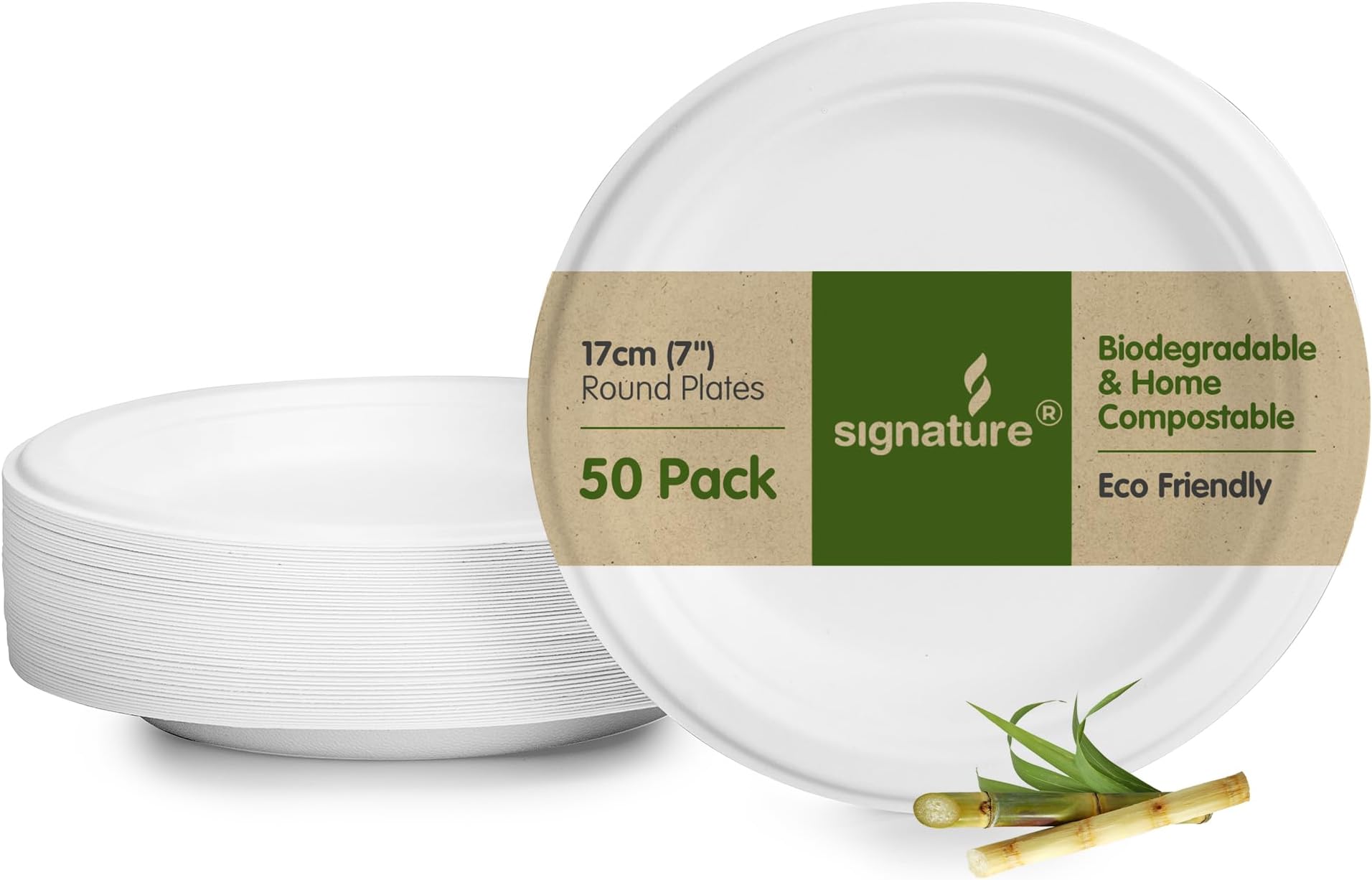 Signature Packaging - Paper Plates 50 Pack - Party Plates - Biodegradable Disposable Plates - Sturdy & Round 17cm