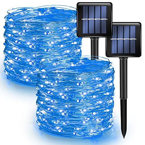 Image of Dazzle Bright 2 Pack Solar String Lights Outdoor, Total 80FT 240LED Solar Powered Waterproof Fairy Lights 8 Modes, Copper Wire Lights for Christmas Patio Party Tree Yard Decoration (Blue)