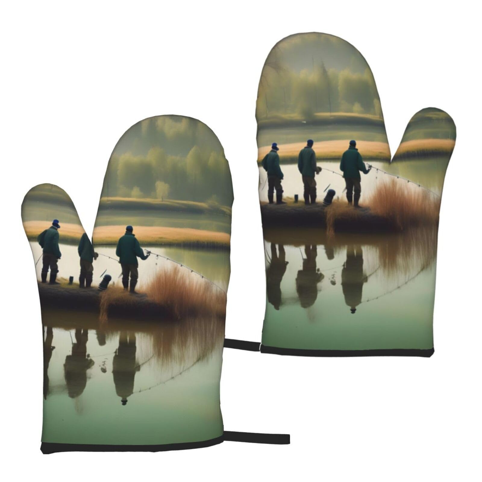 Fishing Lake Fishermen Print Heat Resistant Universal Fit Oven Microwave Gloves Home Cooking Baking Grilling