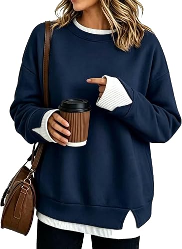 Crew Neck Sweatshirts Women Long Sleeve Loose Fit Fall Pullover Tops
