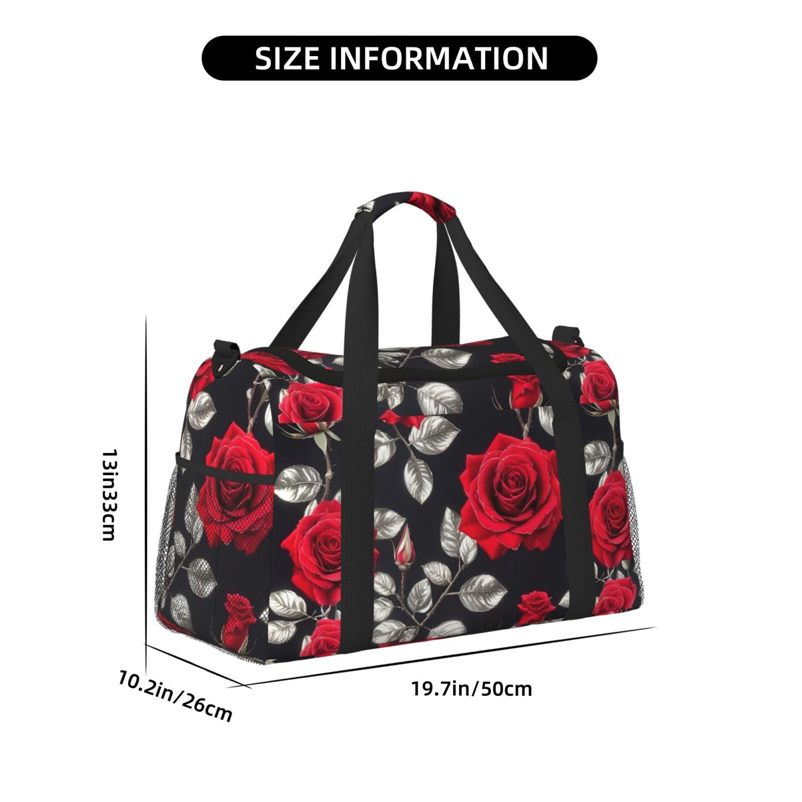 Red Rose Garden - Bolsa de viaje con cremalleras y asas, bolsa de lona plegable grande para vacaciones familiares, Black, Talla única