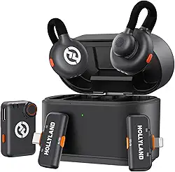 Hollyland Lark M2S Ultimate Combo (Camera RX+Lightning RX) Microfone de lapela sem fio para iPhone/Câmera/Android/PC, clipe de titânio, cancelamento de ruído, vlog, entrevista, criação de conteúdo