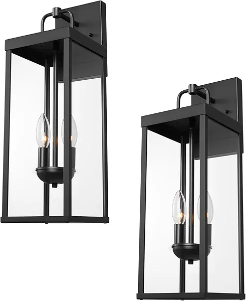 Diyel Outdoor Wall Sconce Lights, 20 Inch Tall Transitional Exterior Wall Lighting with Clear Glass, Modern Black Carriage Lantern Lamp Outside for Front Porch Garage Garden Patio Corridor Doorway