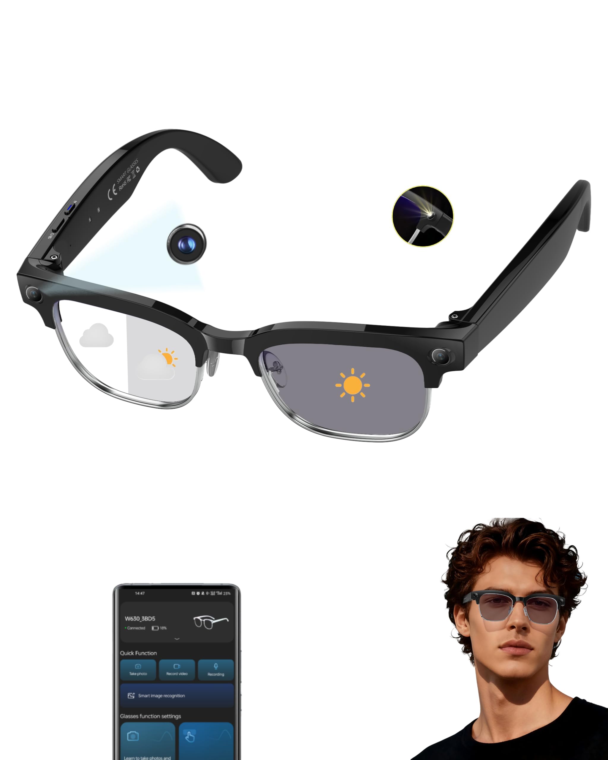 MNVOEQ AI Smart Glasses with 4K Camera/Video Recording/Bluetooth for Men & Women/Hands-Free Recording Glasses with Audio, AI-Powered Wearable Tech/