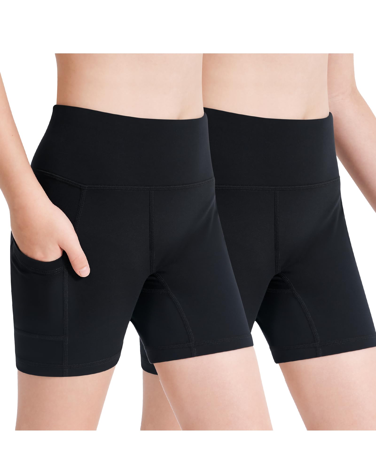 Stelle Girls 3"/4"/8" Bike Volleyball Shorts with Pockets Youth Athletic Yoga Dance Gymnastics Compression