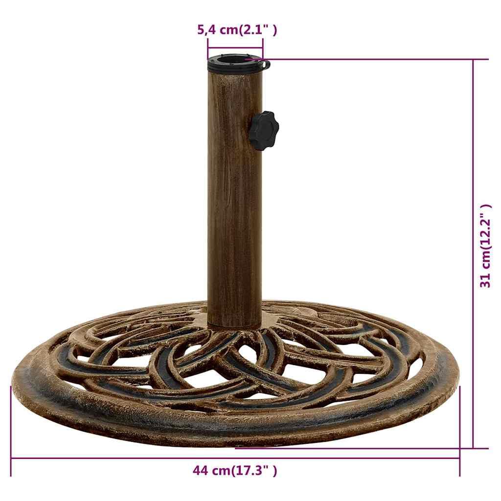 Stojak na parasol przeciwsłoneczny, z brązu, żeliwo, 44 x 44 x 31 cm, z adapterem do drążków parasola 35-48 mm, stabilna podstawa parasola do ogrodu, na balkon, taras, patio, dekoracyjny wzór