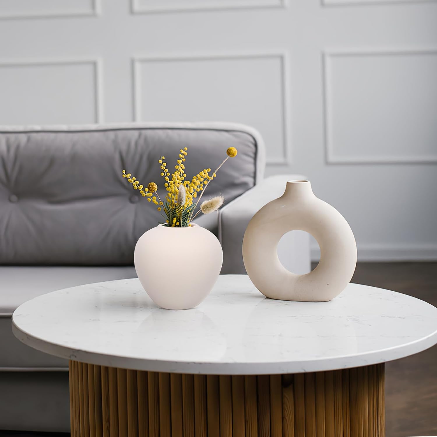 ARTIBETTER Ceramic Vase 4.33X4.33X4.13In Round Modern Decorative Vase for Dry Flower Arrangement Lightweight Small for Office Balcony Living Room