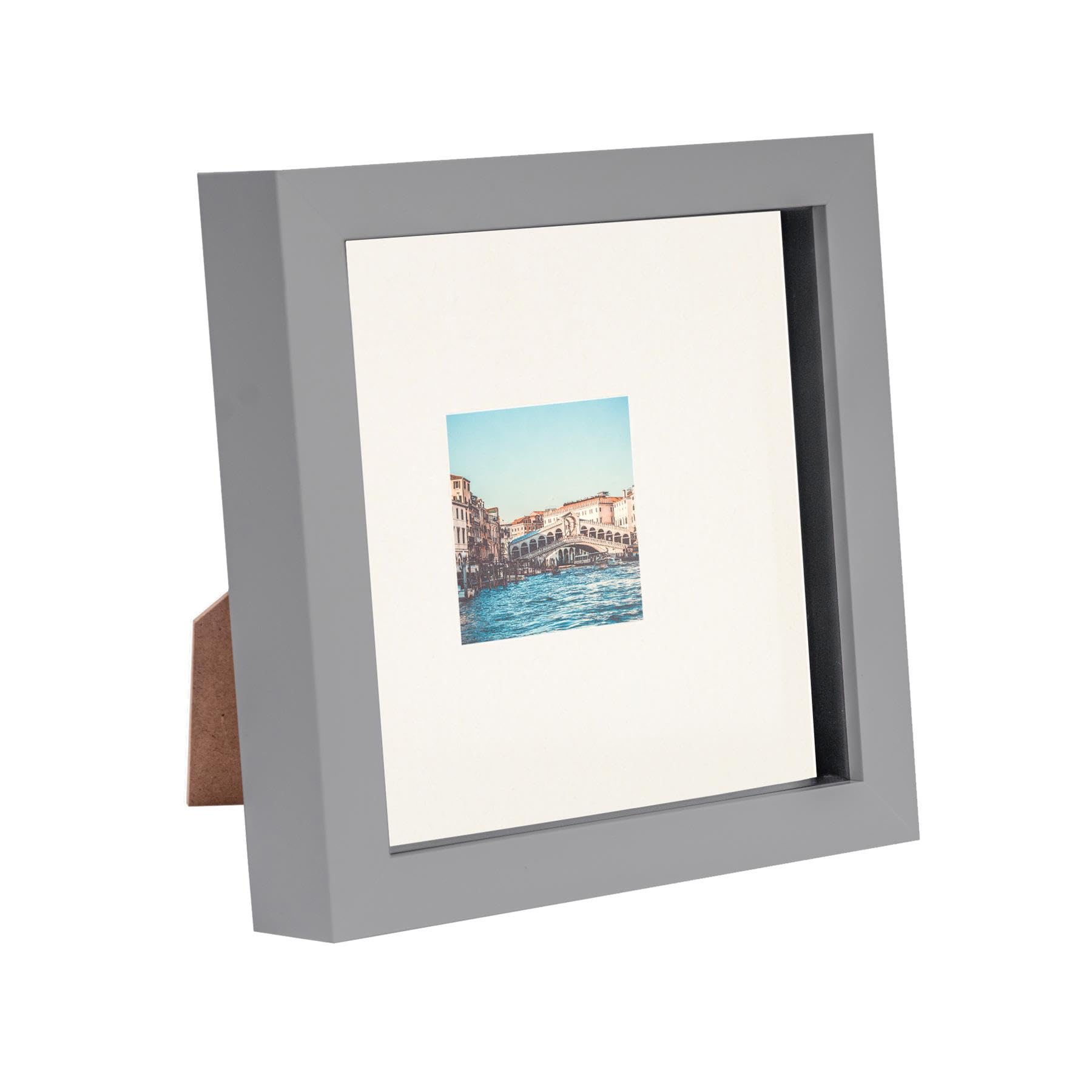 Nicola Spring 3D Box Photo Frame With 2" X 2" Mount6" X 6"Grey/ivory from B&Q