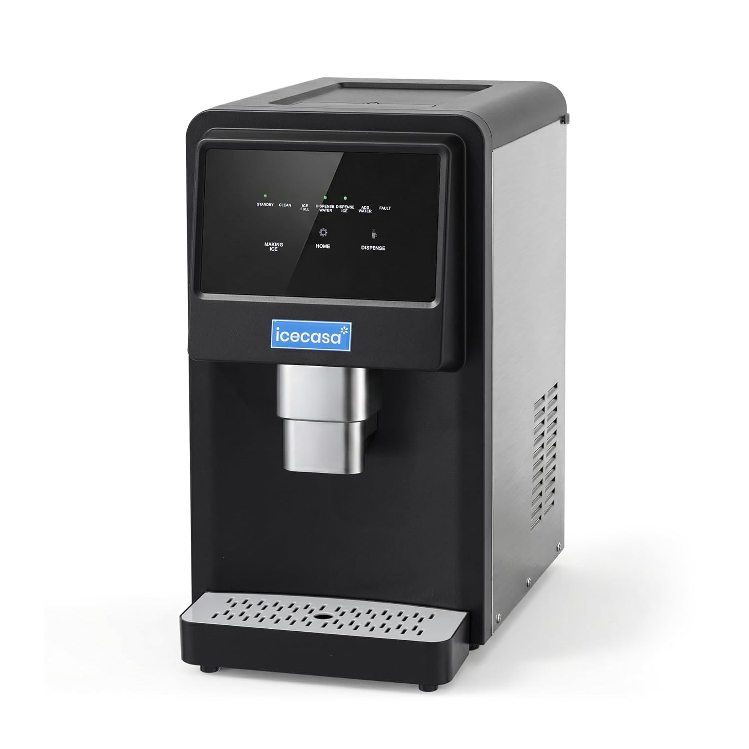 ICECASA Commercial Nugget Ice Maker Countertop Touchless Paddle Dispensing, 80Lbs/24H Soft Chewable Ice Touch Screen, Dual Water Supply Tap or Bottle, ETL Certified for Motel Bar