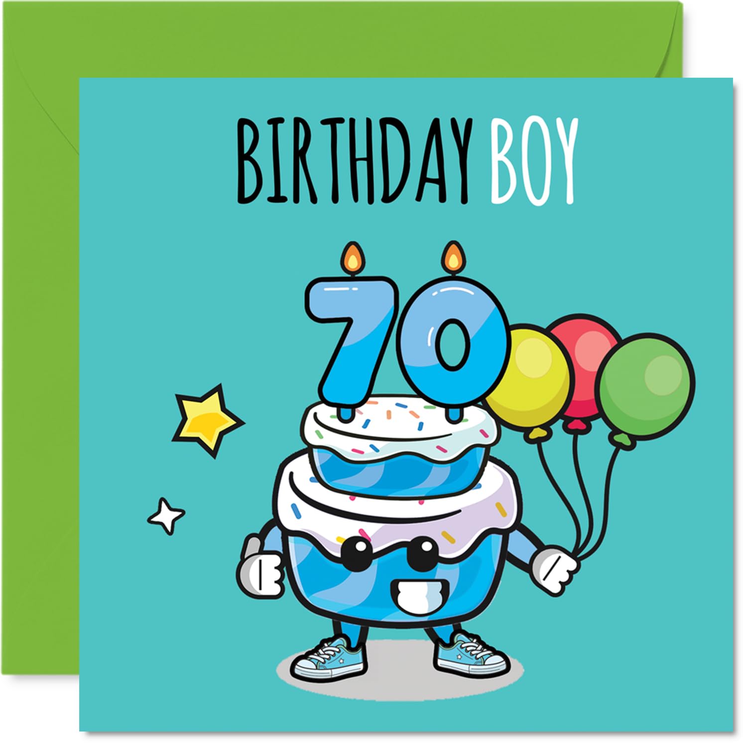 Stuff4 70th Birthday Cards for Men - Birthday Cake Boy Balloons - Happy Birthday Card for 70 Year Old Man Dad Uncle Husband Brother, 145mm Bday Greeting Cards