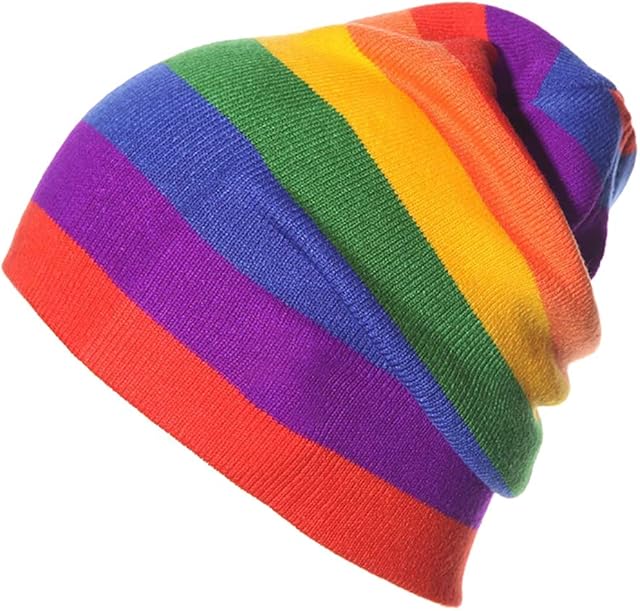 HugeDE Winter Rainbow Knitted Ski Beanie Hat Knitted Skull Cap Knit Baggy Slouchy Cap for Kids Boys Girls Outdoor