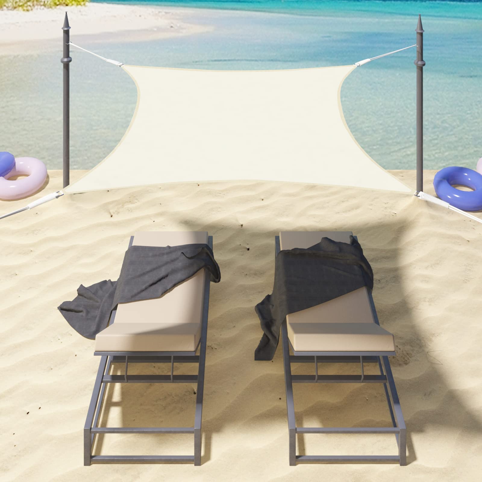 WOLTU Sonnensegel Dreieck 3,6x3,6x5,1m Creme wasserabweisend Sonnenschutz Polyester Windschutz mit UV Schutz für Garten Terrasse Camping