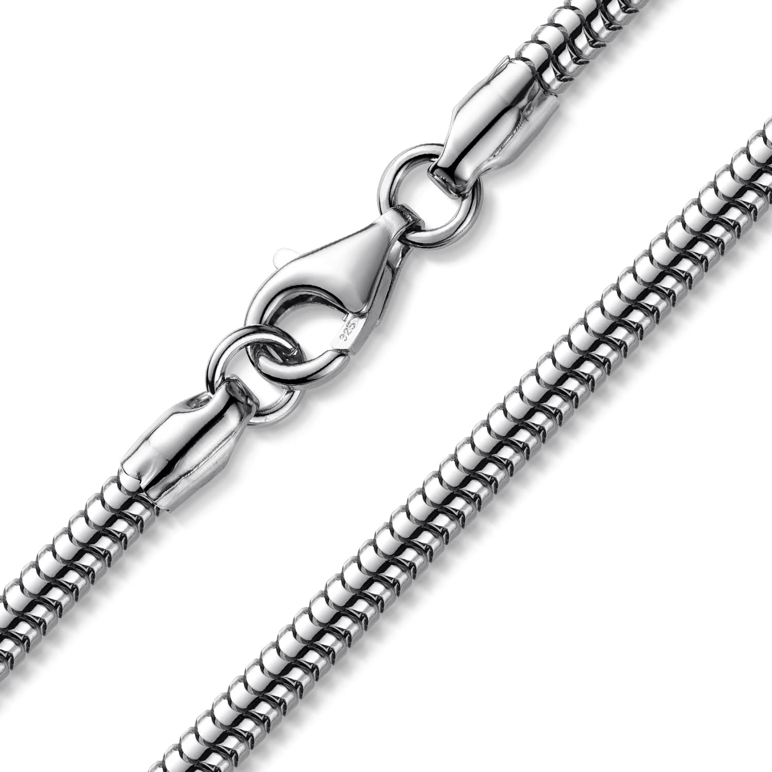 Damen Herren Armband 3mm Schlangenkette Silber 925 rhodiniert | Silberarmband aus hautfreundlichem 925 Sterling Silber in 17-23cm Made in Germany von MATERIA by Matthias Wagner