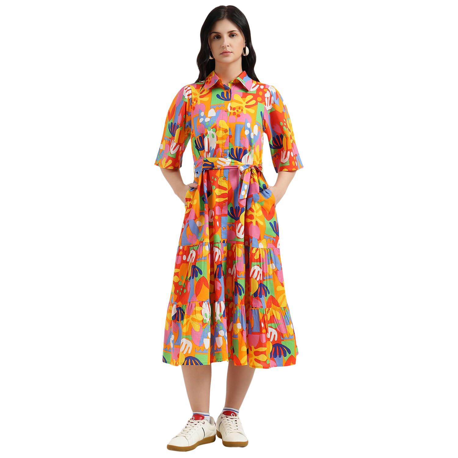 united colors of benetton Regular Fit Spread Collar Printed Dress - 26P4WVDRL164I901-picture-28