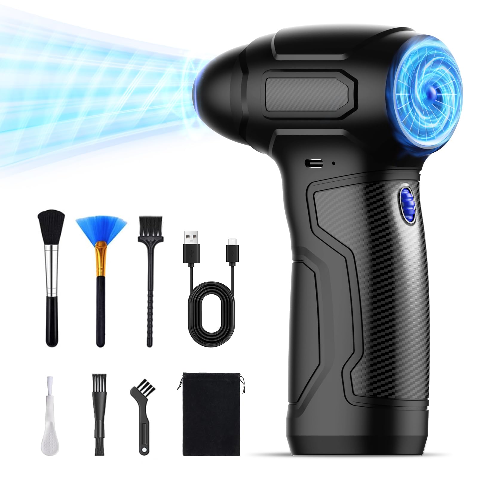 Tomzio Compressed Air Duster - 200,000RPM Electric Air Duster, Turbo Blaster Air Blower, Compressed Air Can Alternative for PC, Keyboard, Electronics, Car Detailing, Outdoors, Home Cleaning (Blue)