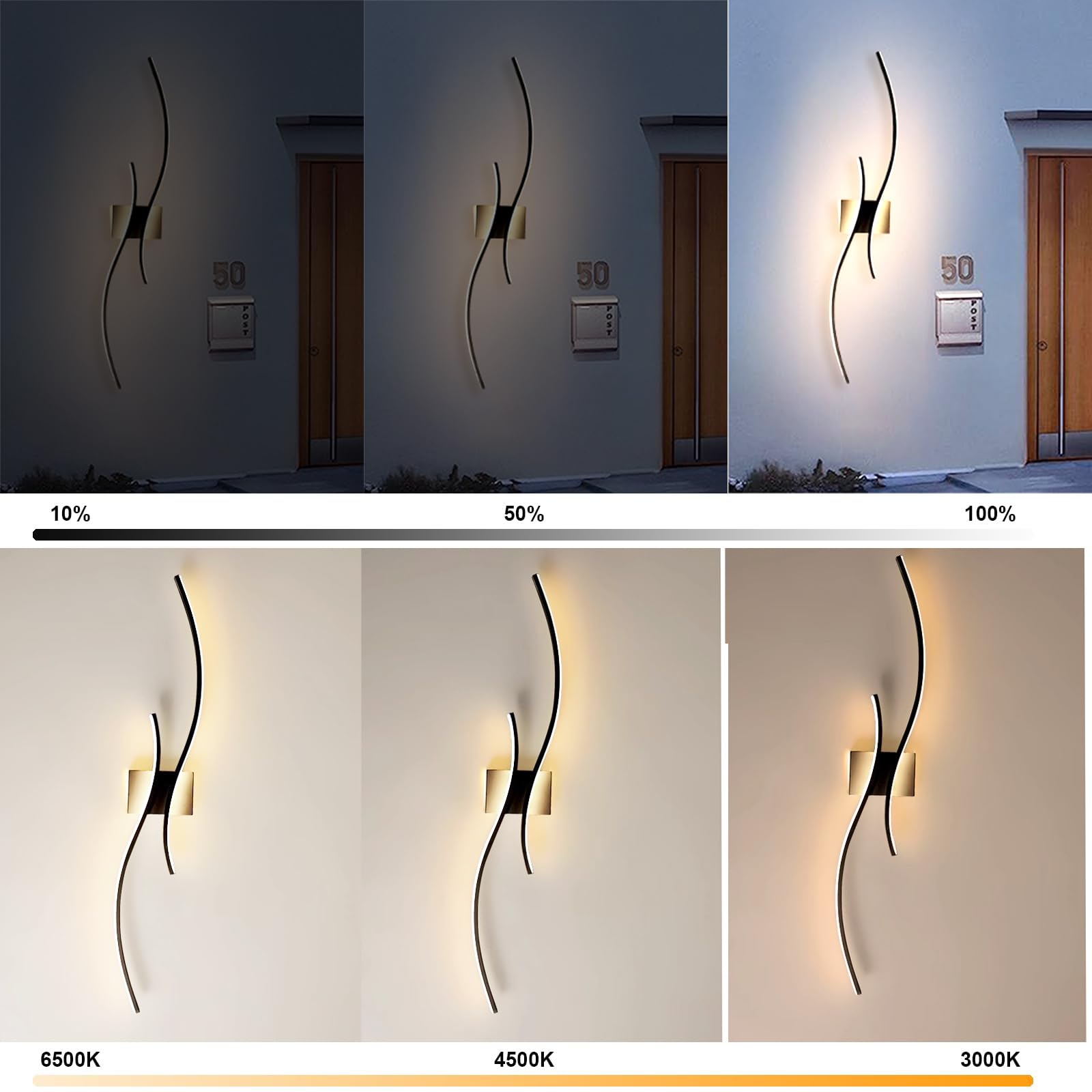 Nowoczesna i kreatywna lampa ścienna na zewnątrz, IP65, ściemniana, z pilotem zdalnego sterowania, długa lampa aluminiowa, do ogrodu, na taras, garaż (czarna, 60