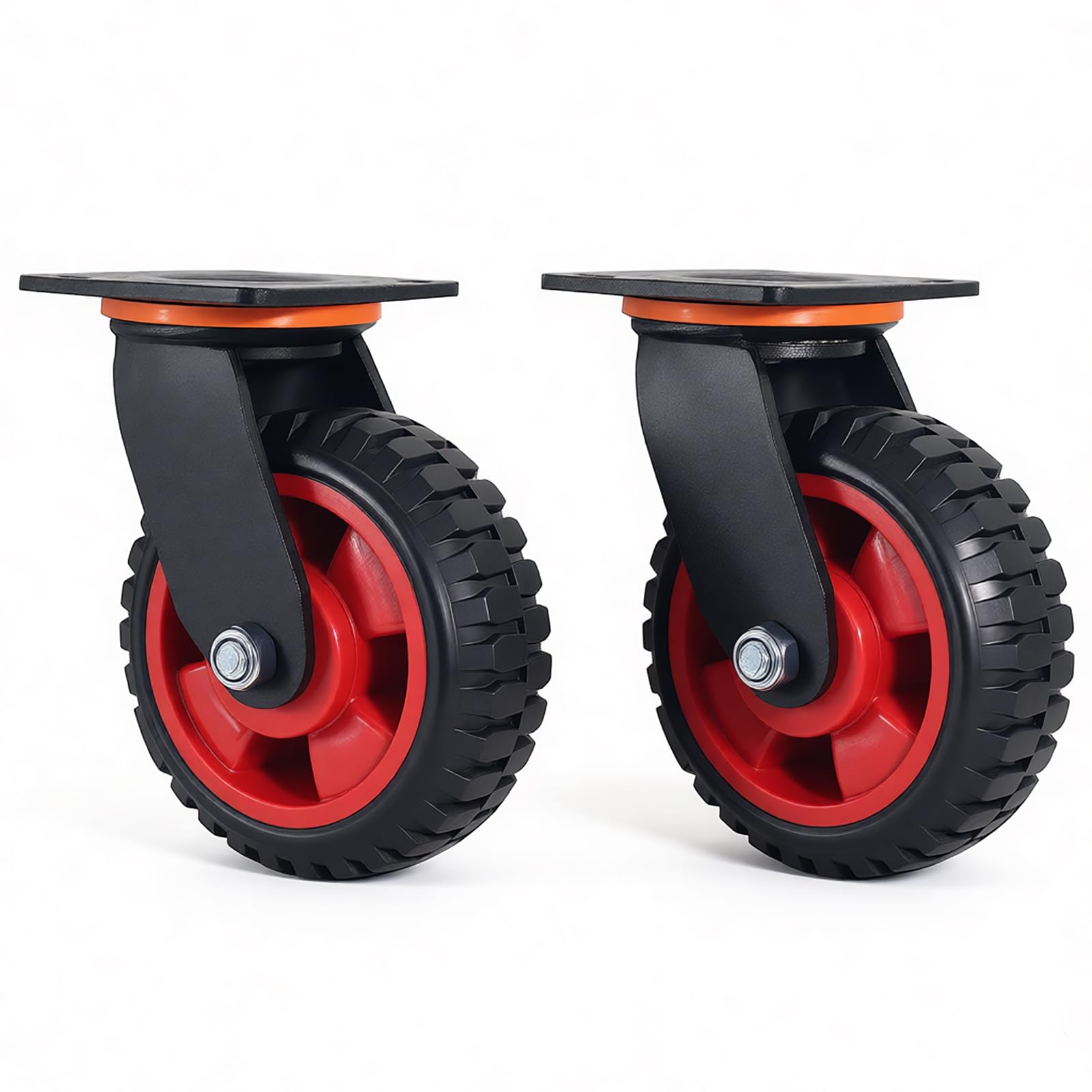 Nfbcxutkw 5 6" Inch Heavy Duty Caster Wheels Large Solid Rubber Knobby Tread Offroad All Terrain Steel Industrial Swivel Plate Casters For Workbench, Dolly, Chic-Ken Coop, Cart, Trolley, Wagon, Set Of 2