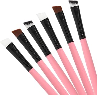 Urtlia Angled Fine Eyeliner Brush Set, 6Pcs Professional Precision Thin Point Liner Brushes for Eyes & Brows - Pink