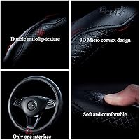 Vista 3 de Red Rain Funda de Volante de Cuero Negro Funda de Volante de Cuero de Vaca Cuero Genuino Funda de Volante para BMW Tamaño Universal M / 15 pulgadas