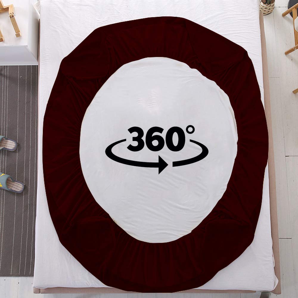 DREAM CARE Water Proof Lycra Stretchable Fitted Mattress Protector 75X72 Inch for Double Bed King Size with Elastic Strap|Ultra Soft Mattress Cover|Hypoallergenic Bed Cover (Maroon) 3