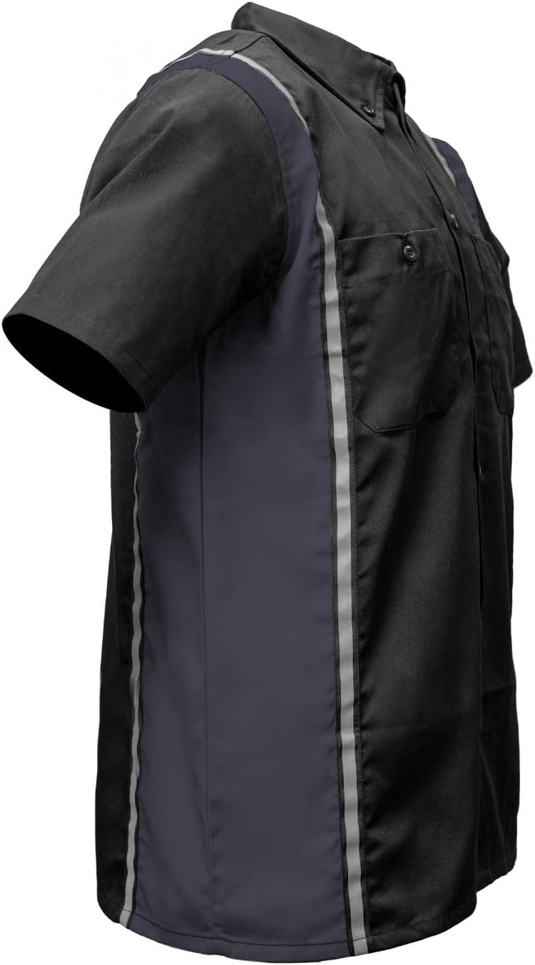 Milwaukee Motorcycle Clothing Co. MDM11608 Men's Classic Black and Grey Button Up Mechanic Shirt w/Reflective Stripe - Image 8