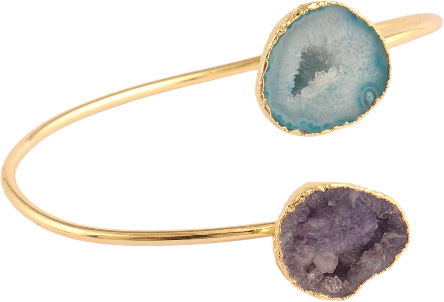 Guntaas Gems Boho Jewelry Brass Gold Plated Agate Geode Druzy Open Bangle