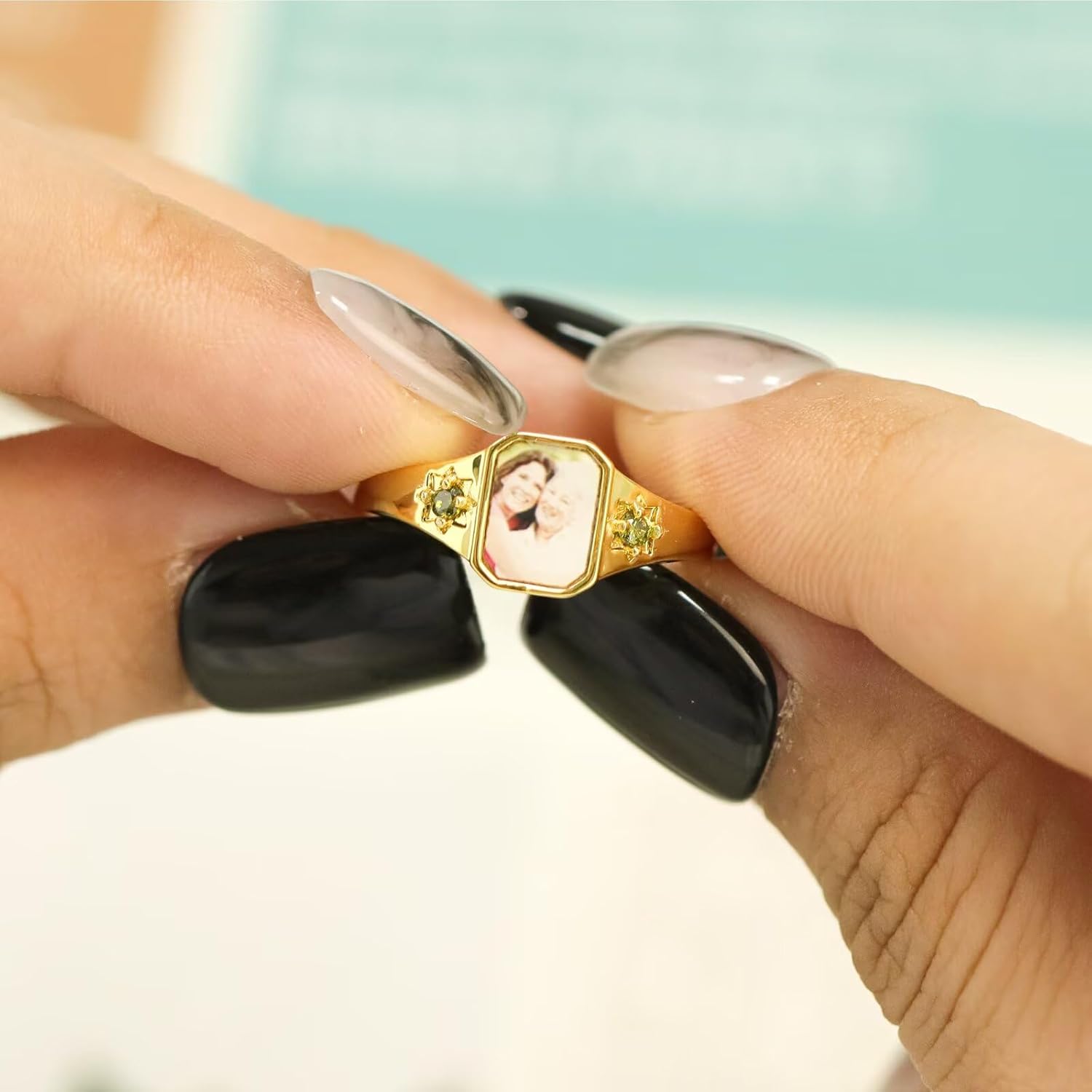 Custom Photo Ring Personalized 925 Sterling Silver Picture Rings for Women, Square/Heart/Round Customized Birthstone Rings for Her Women Lover Couple - Image 3