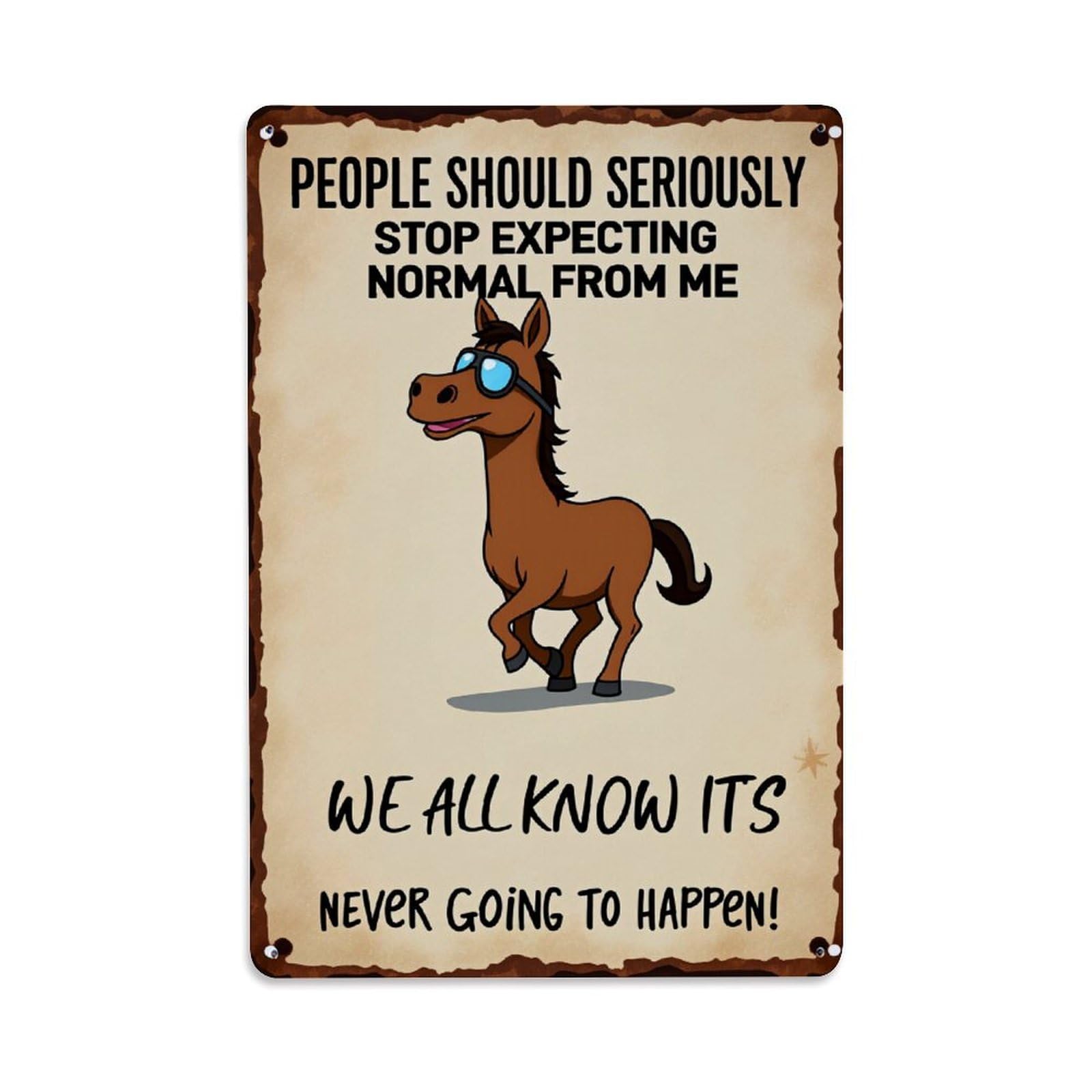 Horse With Sunglasses Walking Retro Metal Tin Sign, Vintage Decor Art Poster for Bar, Home, Man Cave, Kitchen, Laundry Room Gift 8x12Inch