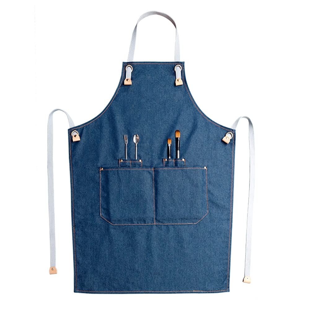 SSDD Floristería de Verano Denim Delantal Barista Denim Trabajo Delantal Barber Delantal No-Stick Special (Size : Blue)