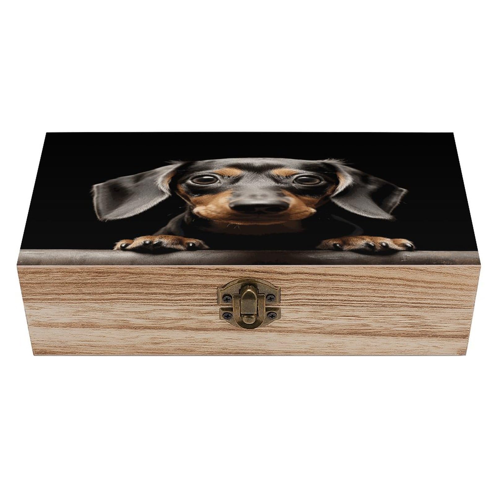 JTREHY Pad Dachshund Wooden Keepsake Box Vintage-Style Wood Keepsake Case with Hinged Lid Solid Wood Boxes Beautifully Memory Treasure Case Vintage-Style Wooden Storage Box