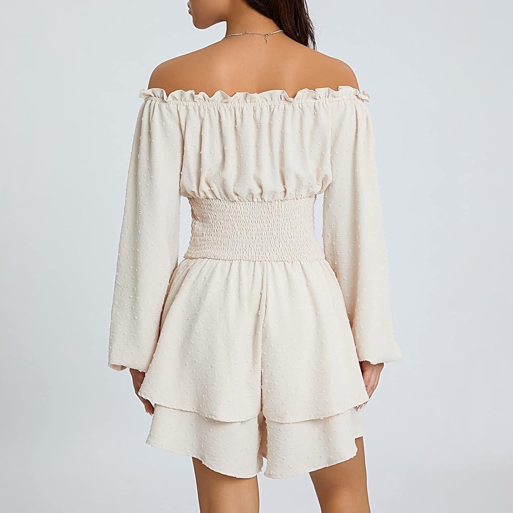 Aopwsrlyi Women's Off Shoulder Ruffle Mini Dress Puff Long