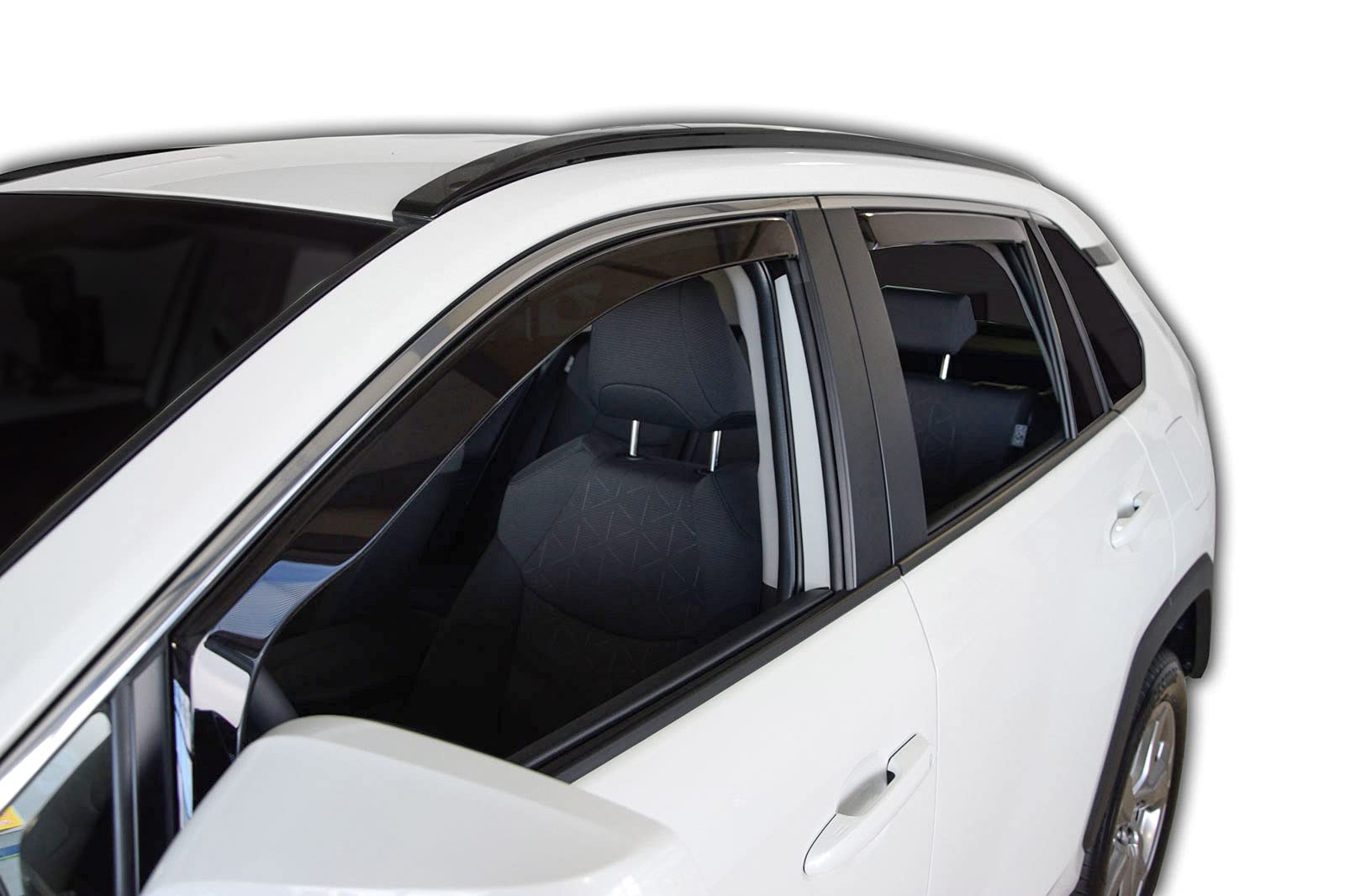 J&J AUTOMOTIVE GP Deflettori d'Aria per Toyota RAV 4 2019-2025, Set da 4 Pezzi, Antiturbo Antivento Antipioggia, Anteriore Nero Fumé Oscurato