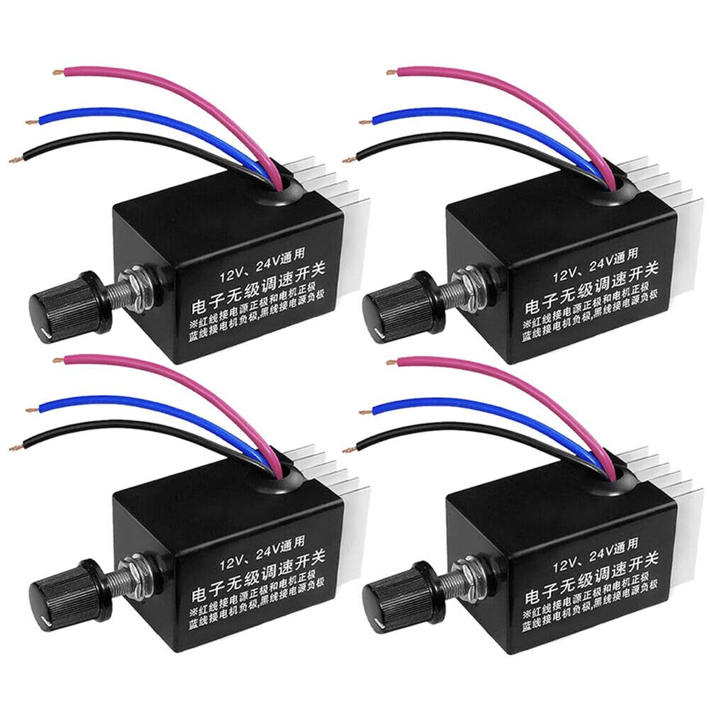 4Packs DC 12V 24V Motor Speed Control Switch Car Truck Fan Heater Control Defroster Universal Electronic Stepless Speed Regulator Switch