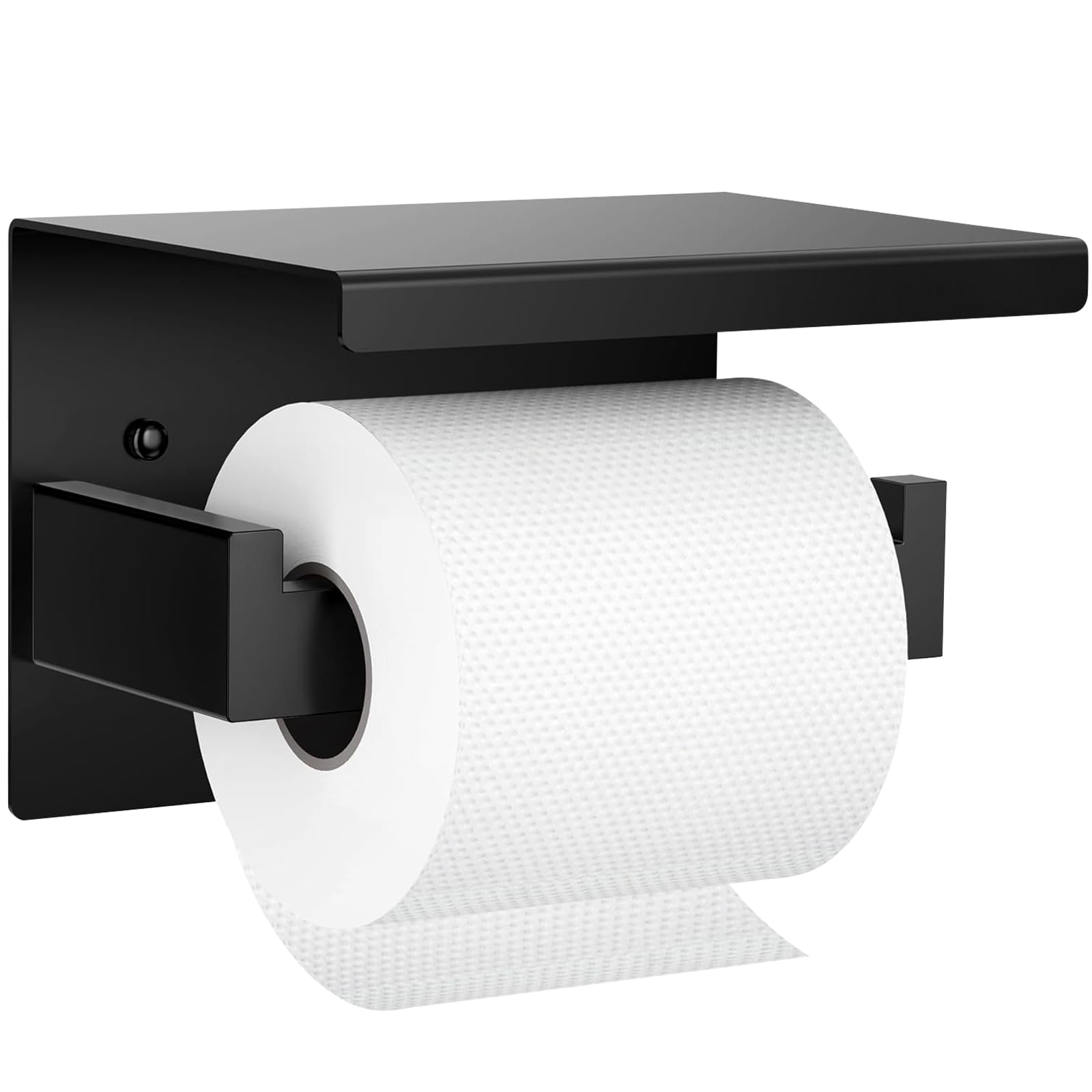 Toilet Paper Holder  Self-adhesive or Screw Toilet Paper Roll Holder with Shelf Storage  SUS304 Stainless Steel Black Toilet Paper Holder  Rust-proof & Anti-drop Design Toilet Roll Holder for Bathroom