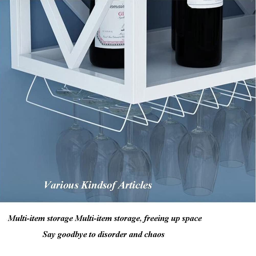 Estantería flotante para colgar en la pared, soporte para botellas de vino de hierro con estante invertido para colgar copas de vino