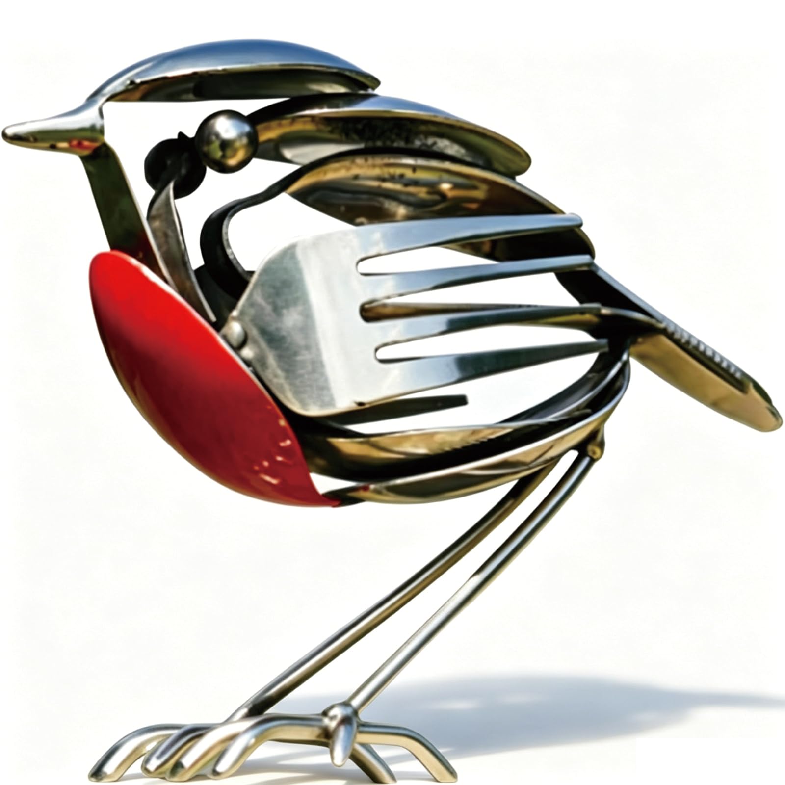KFSCIP Metal Robin Garden Ornaments Outdoor, Handmade Fork And Spoon Scrap Art Decor, Rustic Bird Figurine For Garden And Home Display, Unique Gift For Bird Lovers And Gardening Enthusiasts