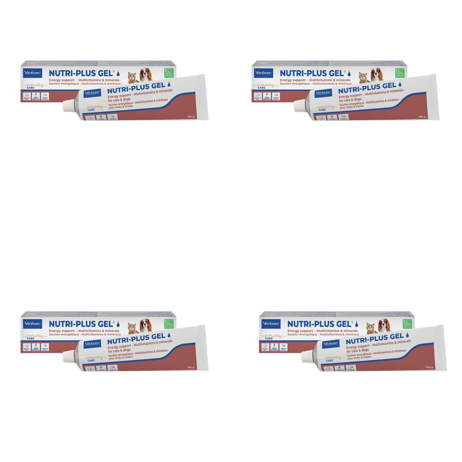Virbac Nutri-Plus Gel | Pack de 4 | 4 x 120 g | Alimentation complémentaire diététique pour Chiens et Chats | Source d'énergie concentrée