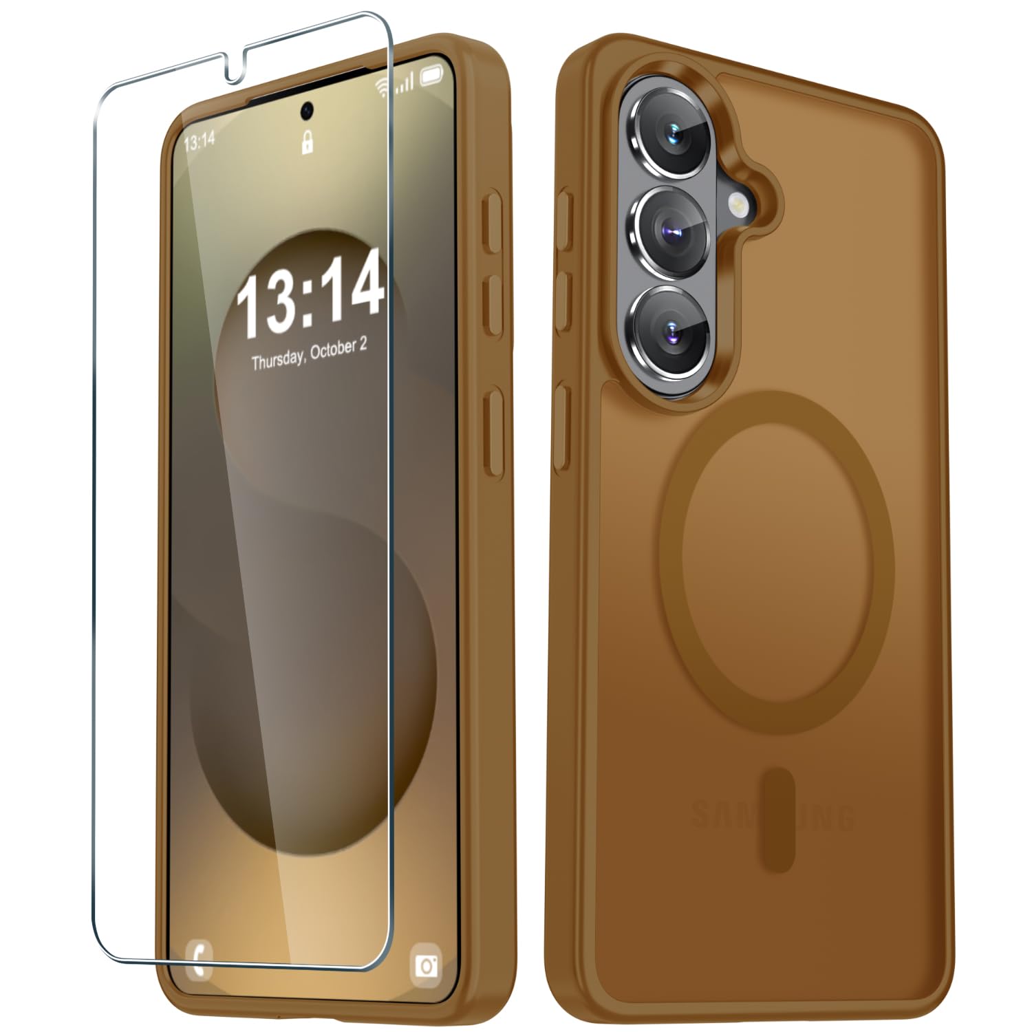 for Samsung Galaxy S26+ Plus Case, Matte Magnetic Phone Cover, Brown | Fit for MagSafe, Screen Protector included, Shockproof Military Grade Protection, Translucent Frosted Back