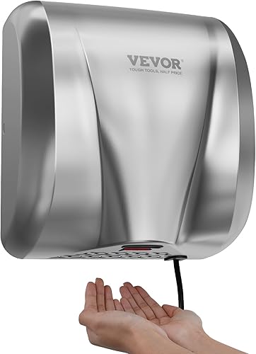 VEVOR Secador de manos comercial resistente, soplador de mano de viento cálido de acero inoxidable de alta velocidad automático de 1300 W, enchufe
