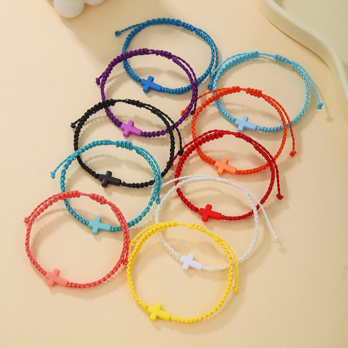 Adjustable Handmade Cross Braided Rope Bracelet for Christian Colorful Matching Couple Charm Jewelry Inspirational Religious Woven Bracelet Birthday Easter Thanksgiving Christmas Gifts